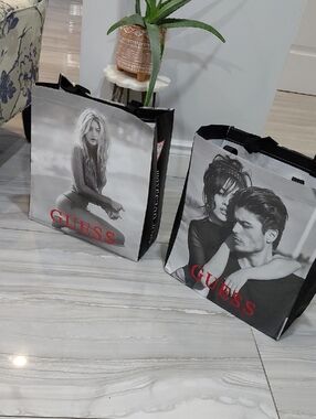 GUESS Black & White Reusable Shopping  Tote Bag - Fashion Graphic Set Of 2